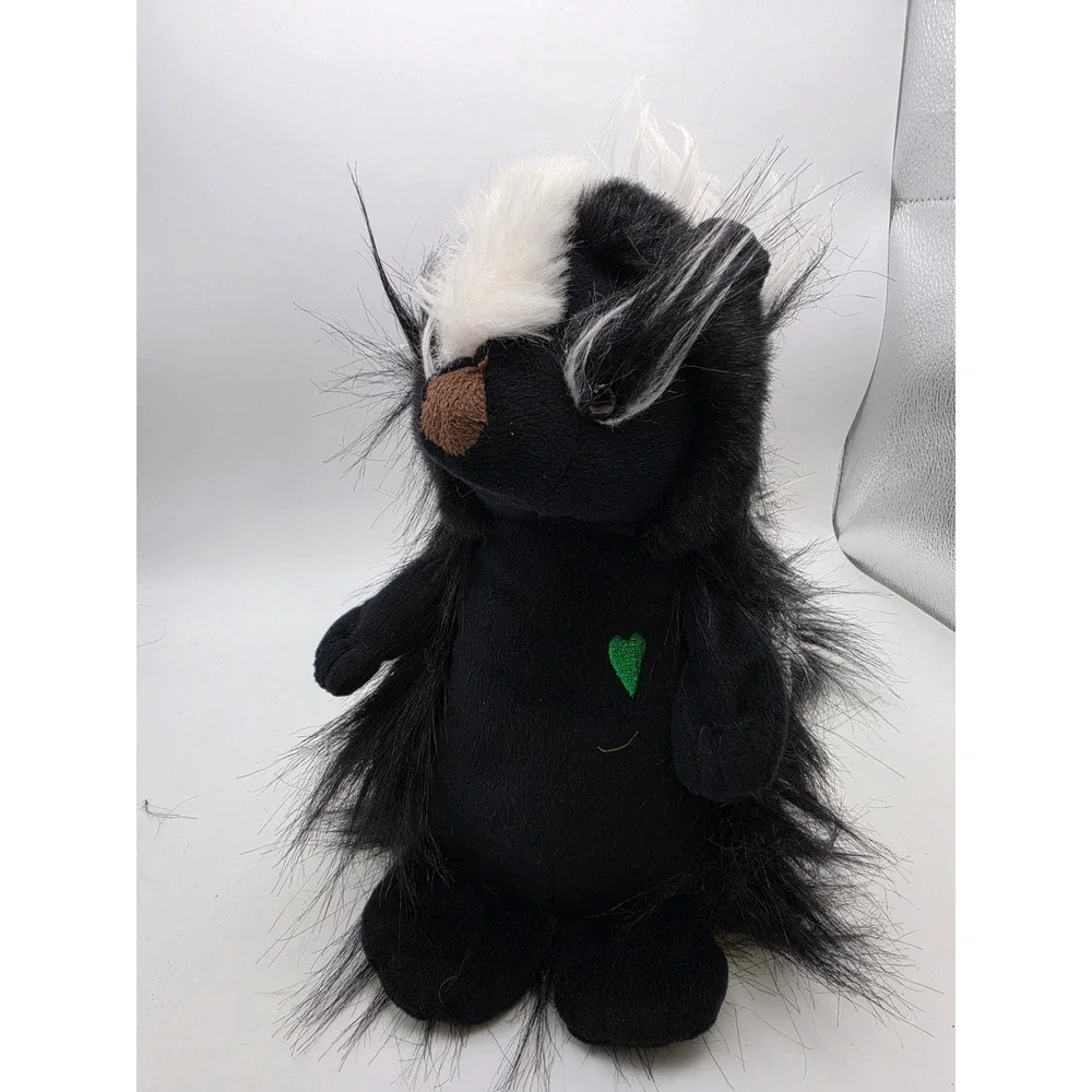 Portland Plush Steven Skunk Black White Shaggy Fur Stuffed Animal Green Heart 9